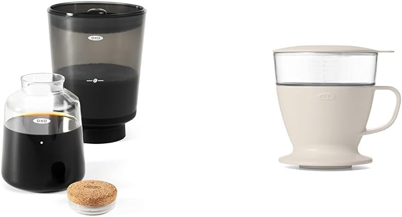 OXO Brew Compact Cold Brew Coffee Maker & Brew Single Serve Pour-Over Coffee Maker, 12 ounces, White