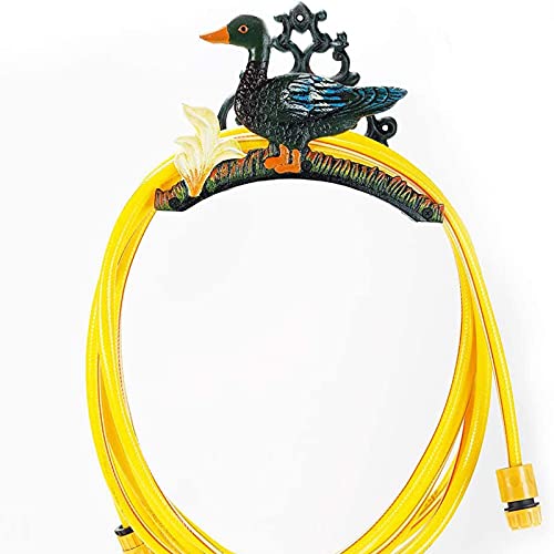 Garden Hoses Wall Mount Holder - Cast Iron, Yard Water Hose Hanger, Color Painted Ducks, Wall Fence Decor, Hose Storage Rack