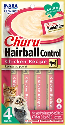INABA Churu for Cats, Functional, Creamy Lickable Purée Cat Treat for Hairball Control, 0.5 Ounces Each, 48 Tubes (4 per Pack), 2 Flavor Tuna and Chicken Variety Pack