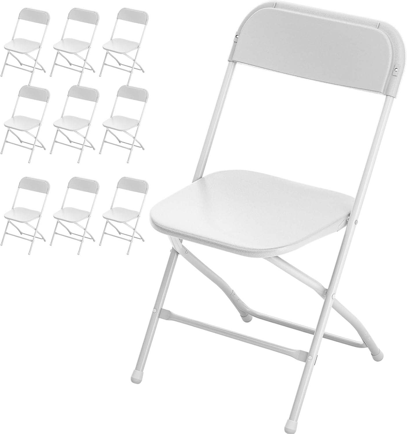 Bonnlo Folding Chairs Set of 10, White Plastic Chair Sturdy Seat with Metal Frame, Perfect for Party, Event, Wedding, Birthday, Office, Outside Entertaining