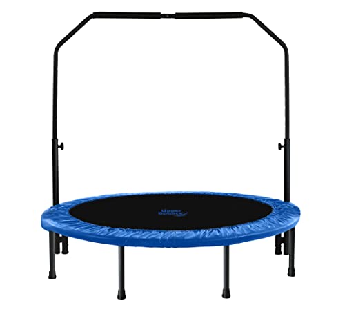 Machrus Upper Bounce Mini Trampoline for Adults- Rebounder Exercise Fitness Indoor/Outdoor Trampoline- Small Foldable Trampoline for Kids with Adjustable Bar and Safety Padding