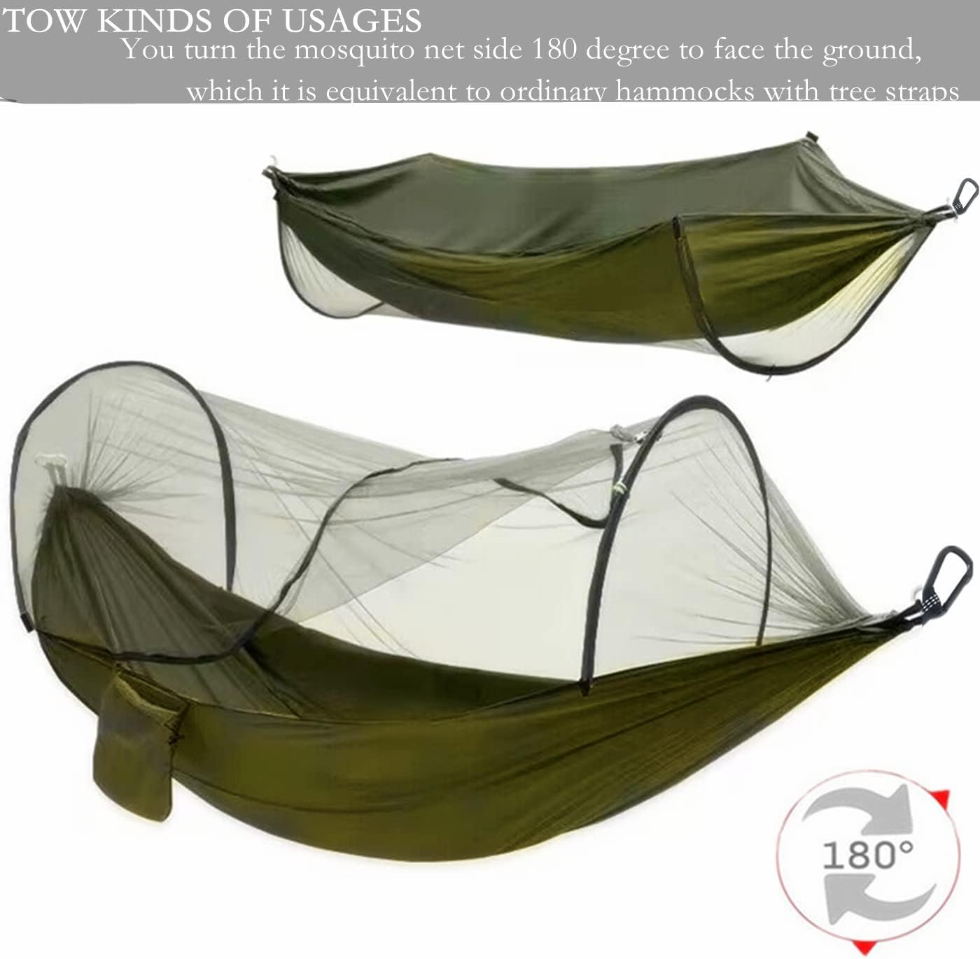 Hammocks for Outside with Mosquito Net,Camping Hammock Lightweight Portable Parachute 2 Person Outdoor Hammock for Indoor Backpacking Survival Travel Patio Army Green