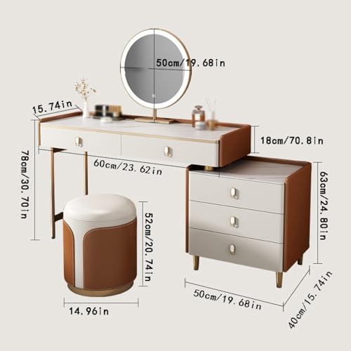 LUNIZ Modern Vanity Desk Top rock slab dressing table, modern bedroom storage cabinet, light luxury dressing table with makeup mirror Dressing Table