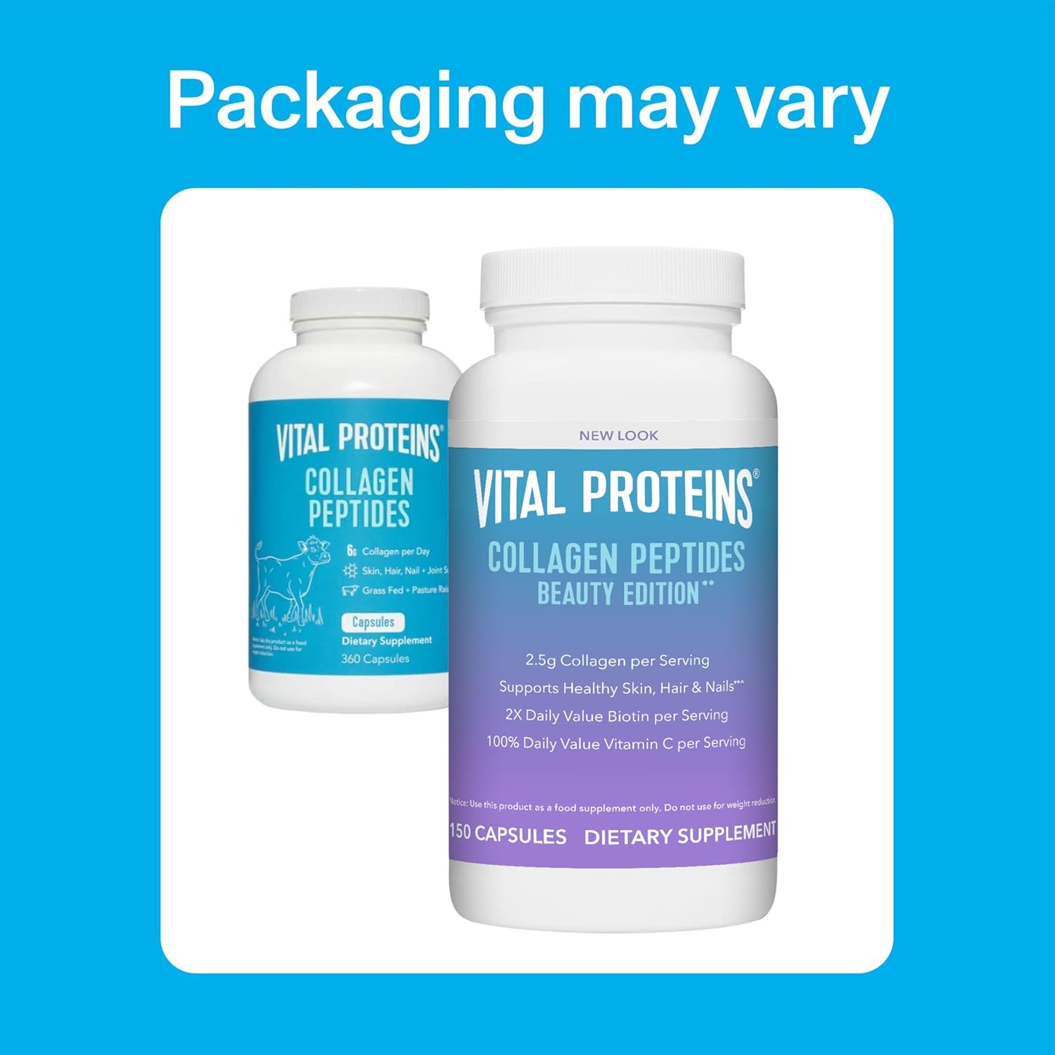 Vital Proteins Collagen Peptides Beauty Edition Capsules, 2.5g of Collagen Per Serving with Biotin and Vitamin C, 30 Servings