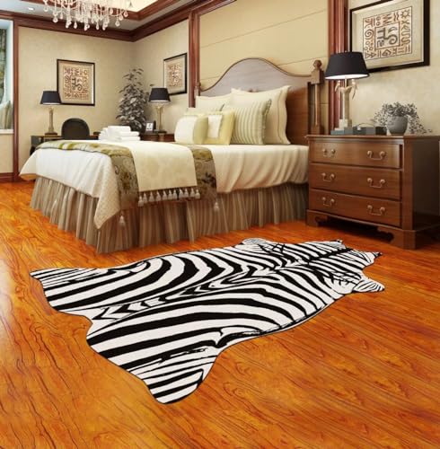 Large Faux Cowhide Print Rug for Living Room Bedroom, 3.9ft x 5.2ft Luxury Cow Skin Print Carpet Rug, Faux Animal Hide Area Rug for Office Dining Room, Western Home Decor, Black White