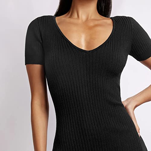 French Swing Dress European and Hot Style Dress Sexy Hot Girl Women's V Neck Vest Tight Fitting Slit Mid Length