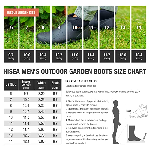 HISEA Men's Rain Boots, Ankle Height Garden Shoes Waterproof Rubber Neoprene Mud Boots Durable Insulated Short Outdoor Work Booties for Gardening Farming Camping Fishing and Yard Working