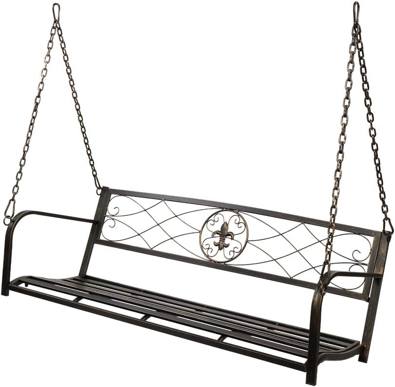 Porch Swing, 52inch Hanging Iron Bench for Patio, Porch, Gazebo, Deck, Heavy Duty 500lb Weight Capacity Swing Seat Black（Swing Frames not Included） 51.97