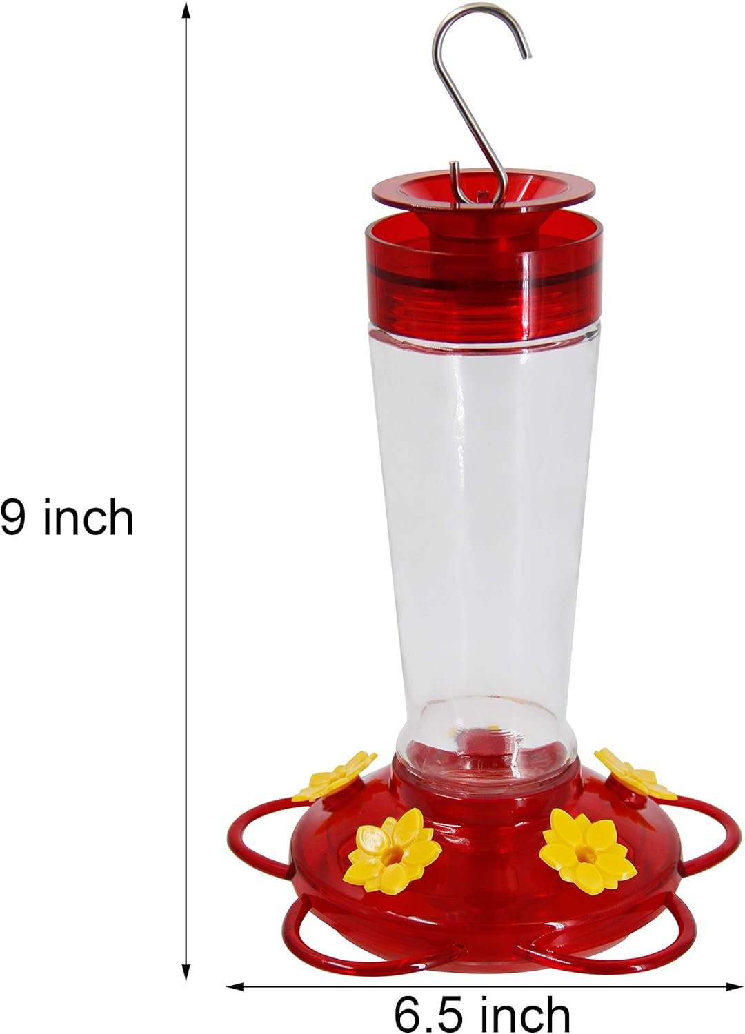 Hummingbird Feeder, Glass Bottle Bird Feeders, 5 Feeding Ports, 10-Ounce Nectar Capacity (Red and Yellow)