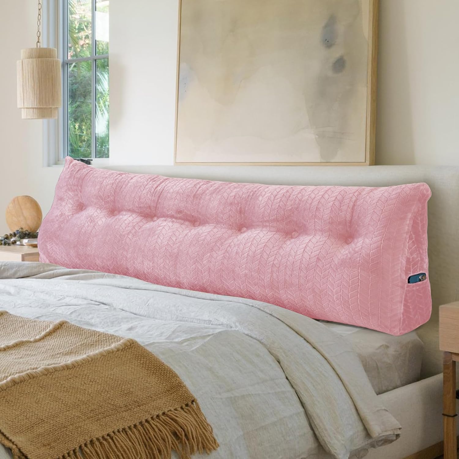 Large Triangular Wedge Headboard Pillow Large Bolster Headboard Back Support Backrest Positioning Reading Pillow for Sitting with Removable Cover