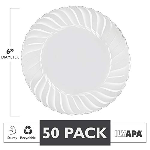 Ilyapa 100 Pack 10 Inch Disposable Dessert Plates, Plastic Clear Party Plates Sets for 100 Guests, Clear Appetizer plates 10 Inch, Cake Plates 10