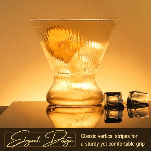 Lysenn Stemless Martini Glasses Set of 2 - Premium Hand Blown Cocktail Glasses for Cosmopolitan Manhattan Gimlet - Gifts for Martini Lovers, Bartenders, Housewarming - 10 Fl Oz, Gold Rim