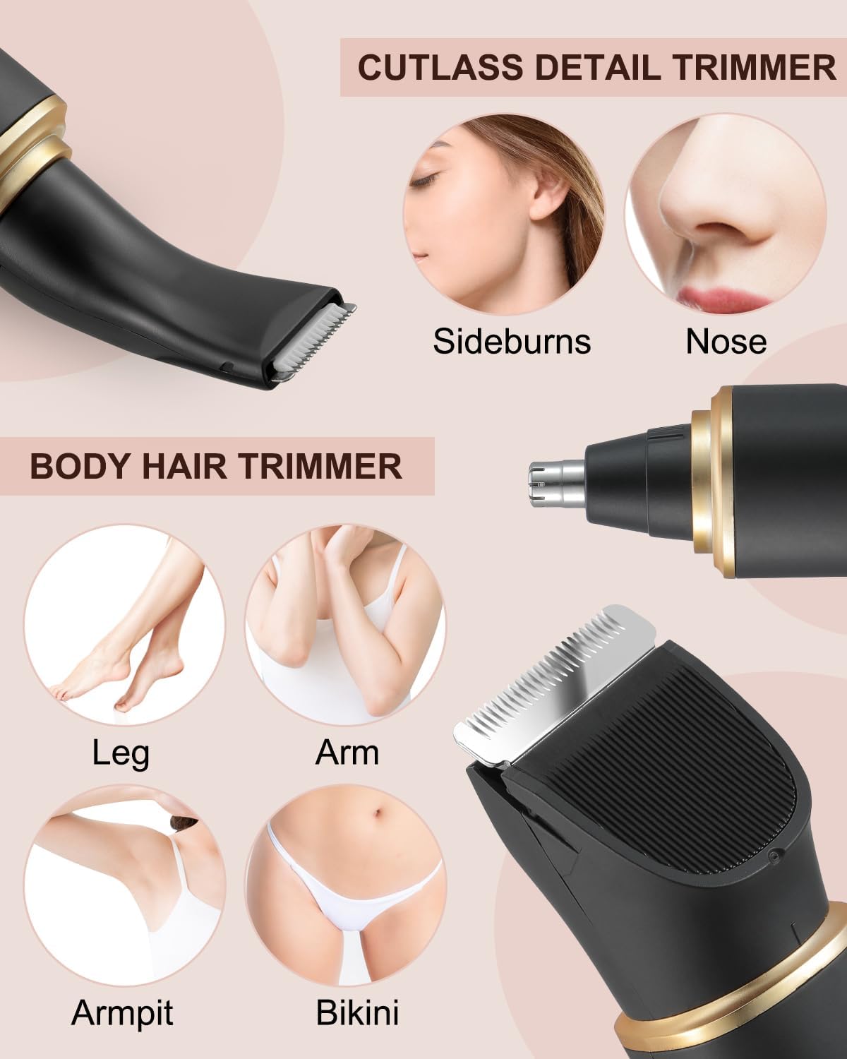 AREYZIN Body Hair Trimmer for Men Bikini Trimmer for Women Pubic Hair Removal Body Groomer Kit Electric Shavers for Arms Leg Hair, Nose Hair Trimmer, Rechargeable,IPX7 Waterproof,Black