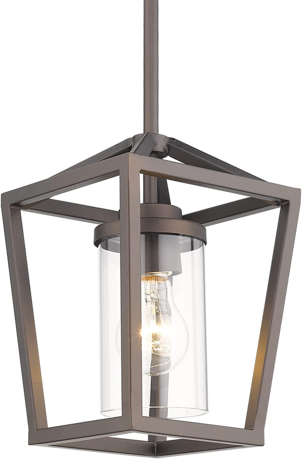 Emliviar Bronze Pendant Light for Kitchen Island, Vintage Mini Cage Pendant Light with Clear Glass Shade, P3033-M1L-R