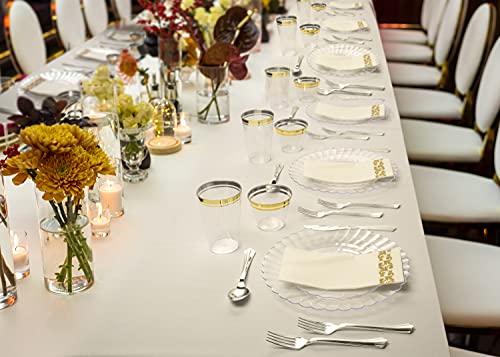 Perfect Settings 50 Piece (25 Sets) Premium Clear Plastic Plates 10 Inch Dinner / 7 Inch Salad Heavy Duty Elegant Disposable Dinnerware Plates (Clear Flared Wavy Edge)