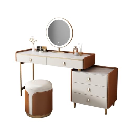 LUNIZ Modern Vanity Desk Top rock slab dressing table, modern bedroom storage cabinet, light luxury dressing table with makeup mirror Dressing Table