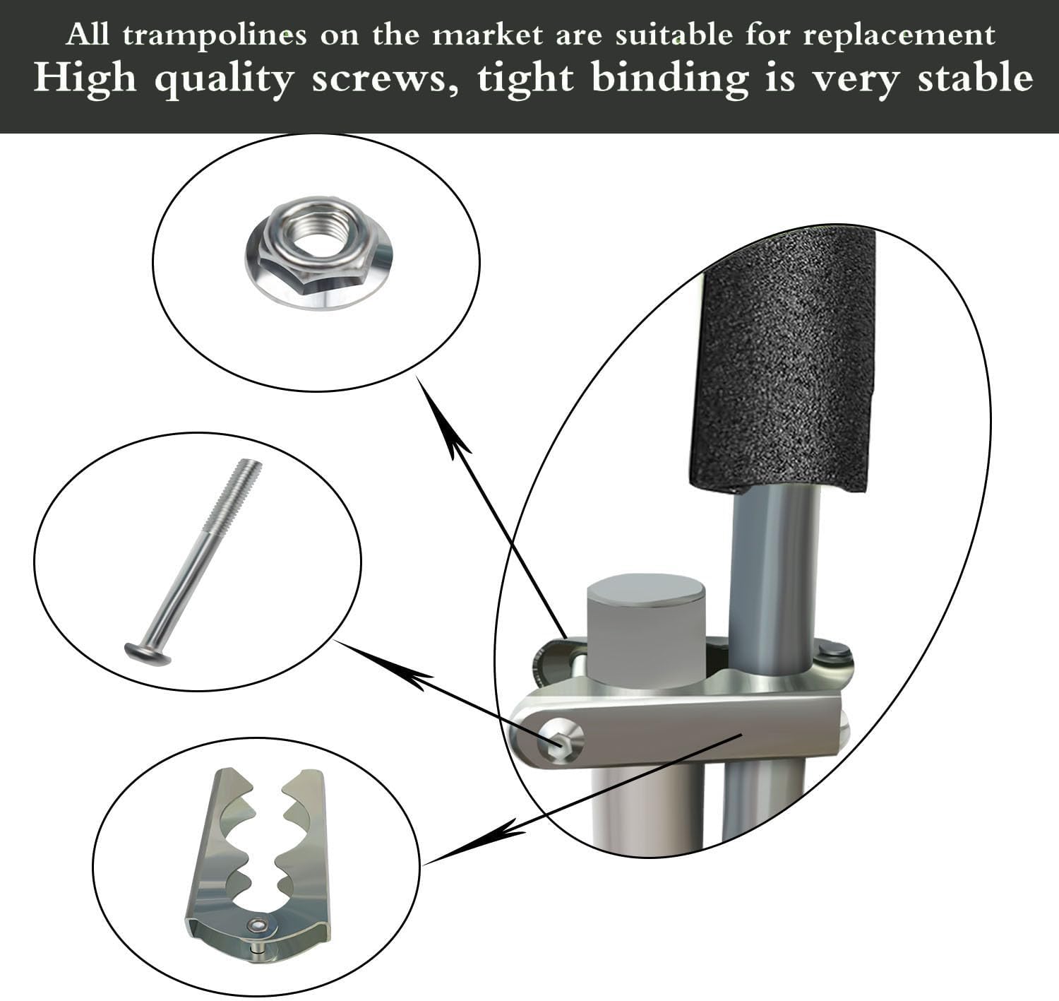 14FT Trampoline Enclosure Net with Trampoline Poles, Replacement Poles with Clamp and Hardware, Enclosure Pole Connecters, Screws and Bolts, Pole Caps Fits Most Straight Poles Trampoline Frame