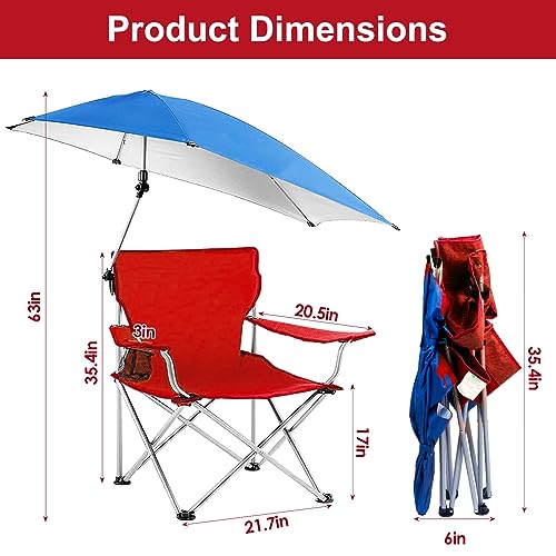 Beach Chair with UPF 50+ Adjustable Umbrella, Outdoor Folding Beach Chairs for Adults with Cup Holder & Carry Bag, Protable Recliner Chair for Camping Hiking Beach, Max Hold Up 350LB - U.S Spot