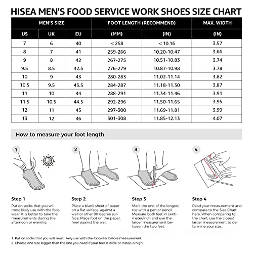 HISEA Men's Leather Non Slip Food Service Shoes, Water & Oil Resistant, Comfortable, Breathable, Lightweight Slip Resistant Shoes for Men, for Kitchen, Restaurant, Slip-on Chef Walking Shoes