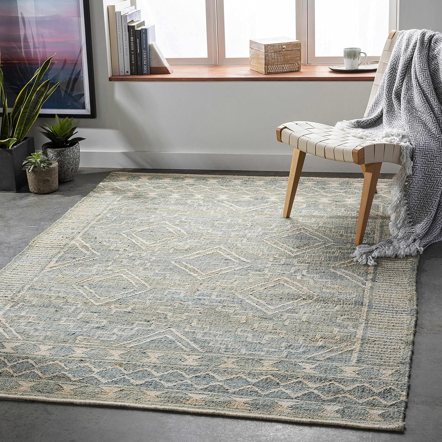 Hauteloom Berowra Jute Living Room, Bedroom Area Rug - Global - Green, Ivory, Beige - 8'10