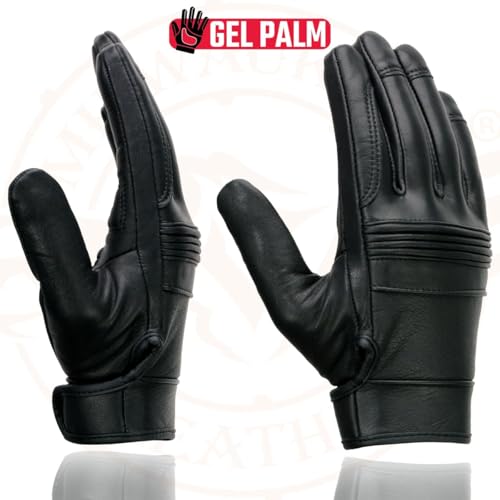 Milwaukee Leather MG7535 Men's Black Leather with Gel Palm Motorcycle Hand Gloves w/Flex Knuckles