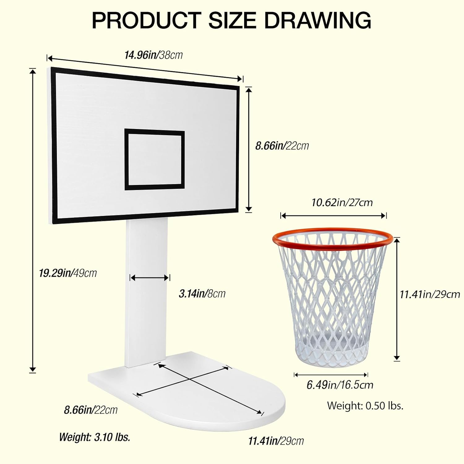 Basketball Trash Can,Trash Can Holder Wastebasket Backboard (Including 1pc Basketball Trash Can),White Wooden Basketball Garbage Can,Trash Can Basketball Hoop for Bedroom Office Kitchen Living Room