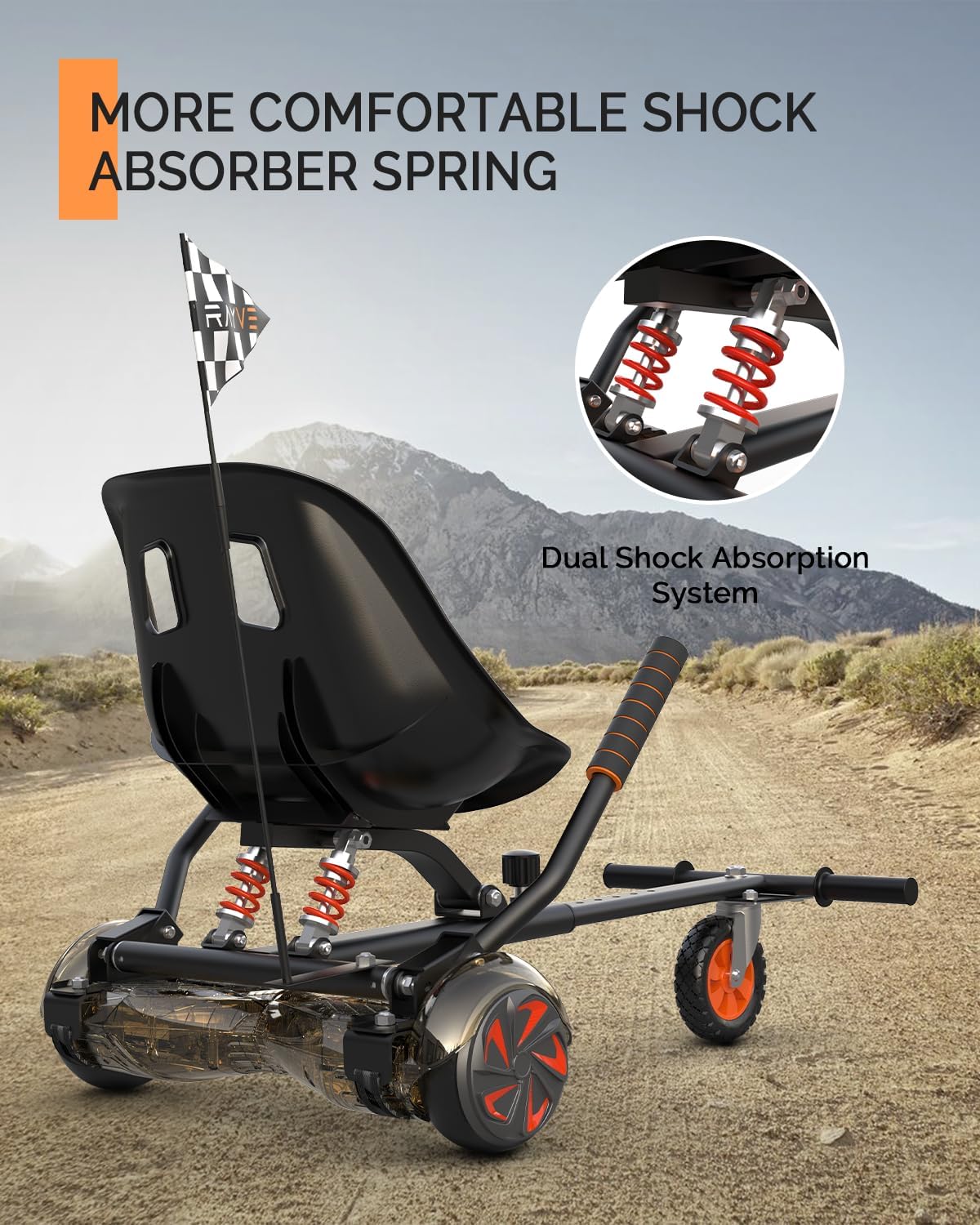 Hoverboard Attachment S1 with Rear Shock Absorption, Hoverboard Go Kart Accessory for 6.5