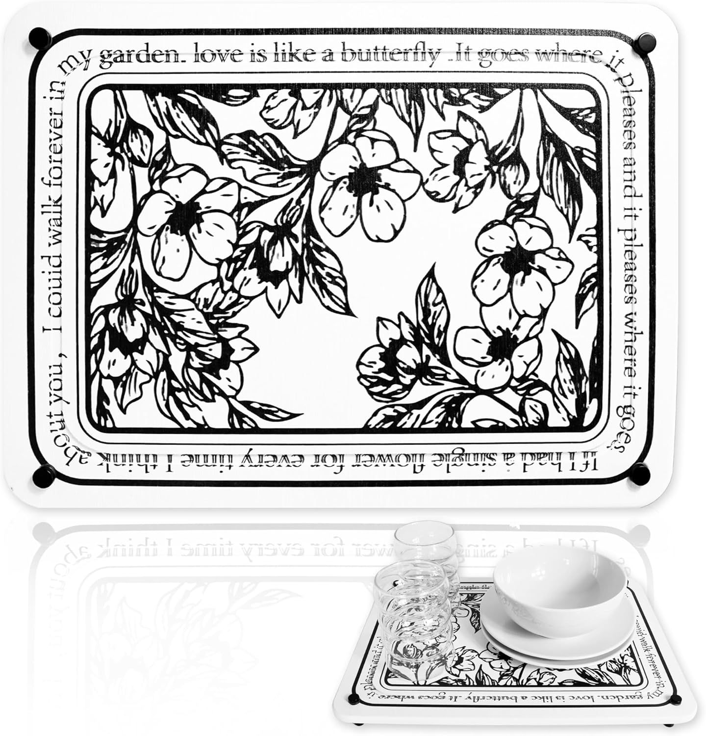 Stone Drying Mat for Kitchen Counter - Stone Dish Drying Mat - Diatomaceous Earth Dish Drying Mat |Non-Slip Base - Water Absorbent - Heat Resistant - Diatomite Material| (Floral Marble 16”x12”)