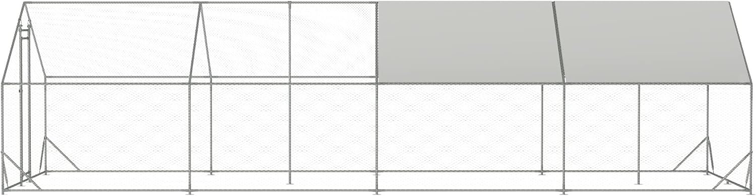 Spire Shaped Metal Chicken Coop, Outdoor Large Walk-in Poultry Cage Run, Hen House with Waterproof and Anti-UV Cover for Outside Backyard Farm Use (10' L x 26' W x 6.56' H)