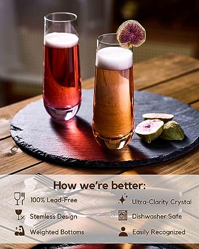 ColoVie Martini Glasses Set of 6 - Cocktail Glasses - 8oz Stemless Margarita, Bar, Dessert Glass - Colored Liquor Drinking Glassware - Cosmo, Manhattan, Espresso Martini - Cocktail Party Gift for Her