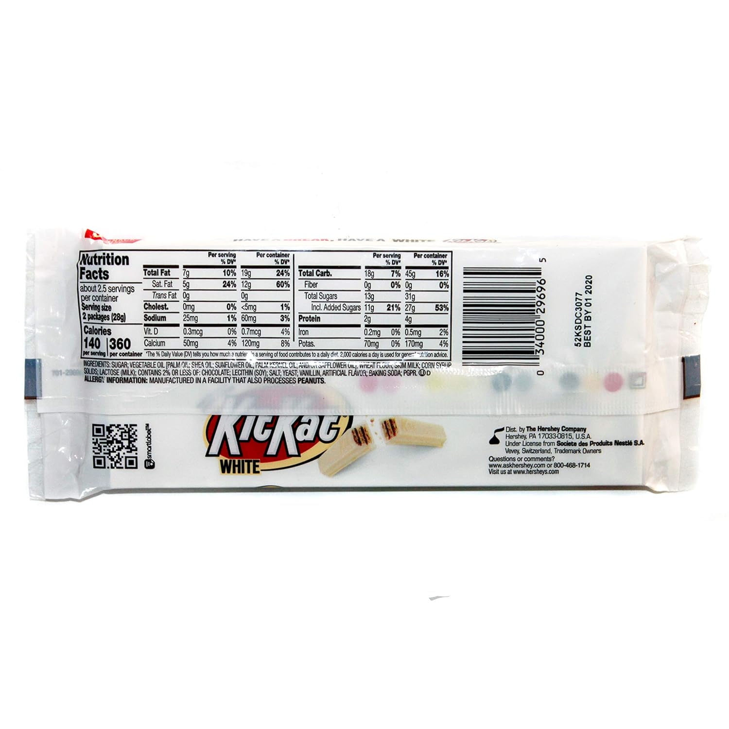 Hershey (1) Pack Kit Kat White - Crisp Wafers in White Creme - 5pc Individually Wrapped Snack Size Halloween Candy Bars - Net Wt. 2.45 oz