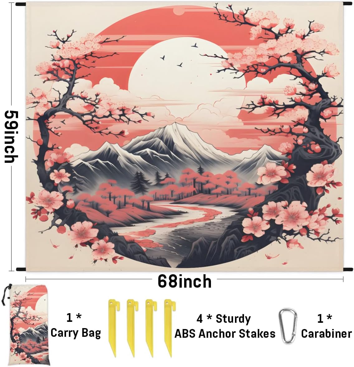 Japanese Vintage Cherry Blossom Beach Blanket for Adults, 59