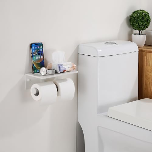 Smarthome Toilet Paper Holder with Shelf, Aluminum Tissue Roll Mobile Phone Storage Shelf for Modern Bathroom, 3M Self Adhesive No Drilling or Wall-Mounted Screws, Brushed Nickel