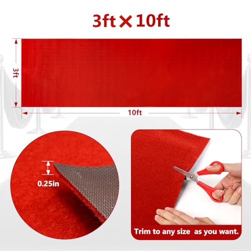 4ft x 10ft Extra Thick Red Carpet Runner for Party, Wedding and Events Decorations, Red Runner, Not Slip Aisle Rug, Long Term use