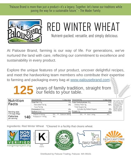 Hard Red Winter Wheat Berries | 5 LBS | Family Farmed in Washington State | Non-GMO Project Verified | 100% Non-Irradiated | Certified Kosher Parve | Field Traced | Burlap Bag