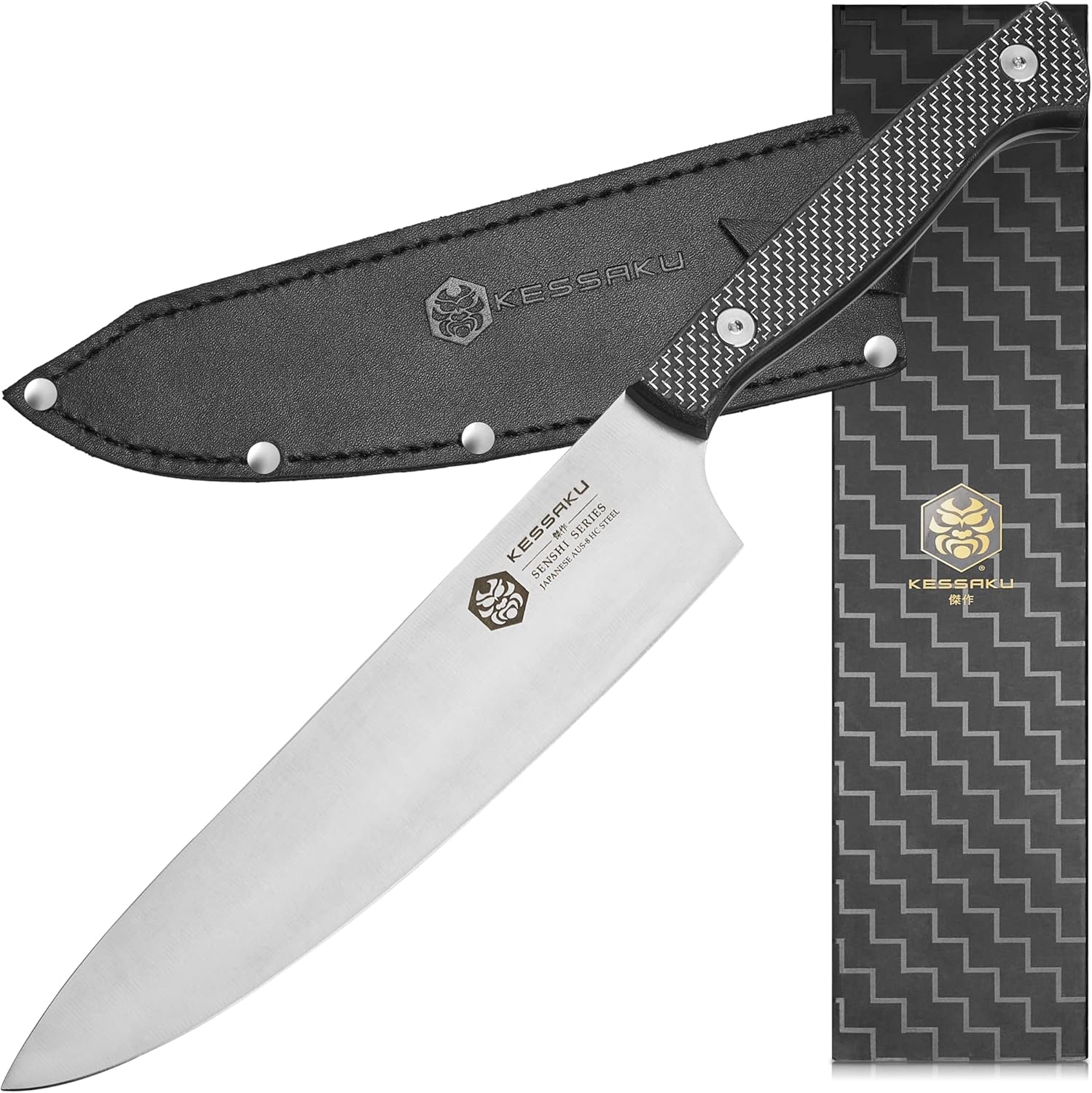 8-Inch Chef Knife - Senshi Series - Forged Japanese AUS-8 High Carbon Stainless Steel - Carbon Fiber G10 Handle with Sheath