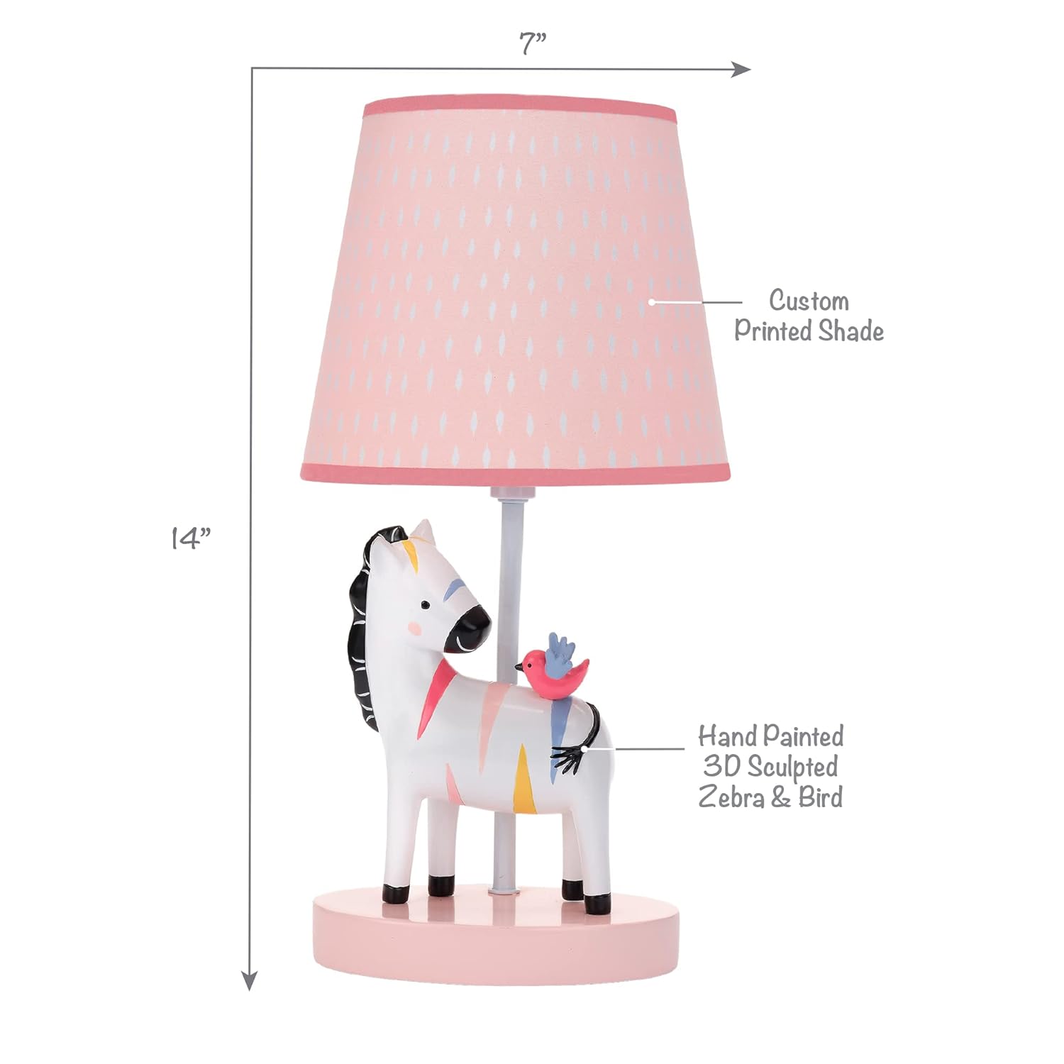 Lambs & Ivy Jazzy Jungle Zebra White/Peach Nursery Lamp with Shade & Bulb
