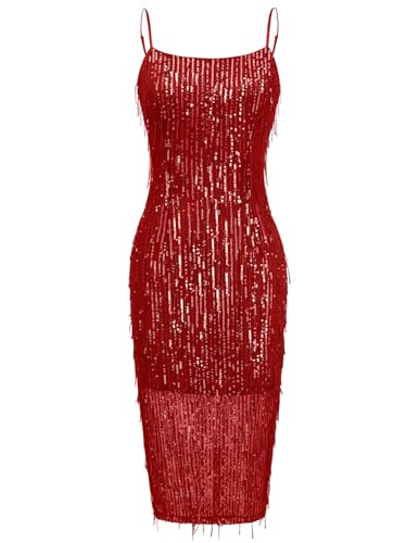 BeryLove Womens Sequin Cocktail Dress Sparkly Glitter Spaghetti Strap Party Club Dress Bodycon Dresses Prom Dress for Teens
