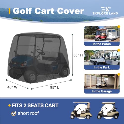 Explore Land 600D Waterproof Golf Cart Cover Universal Fits for Most Brand 2/4/6 Passenger Golf Cart (3 Sizes Option)