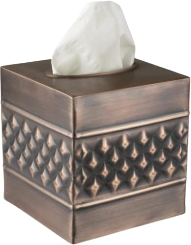 Monarch Abode 29327 Handcrafted Tissue Box Square Cover Dispenser, Geometric Embossed, Metal Dresser Accessories for Office Bathroom Decor Vanity, Decorative Tissue Box, Nickel Chrome Finish
