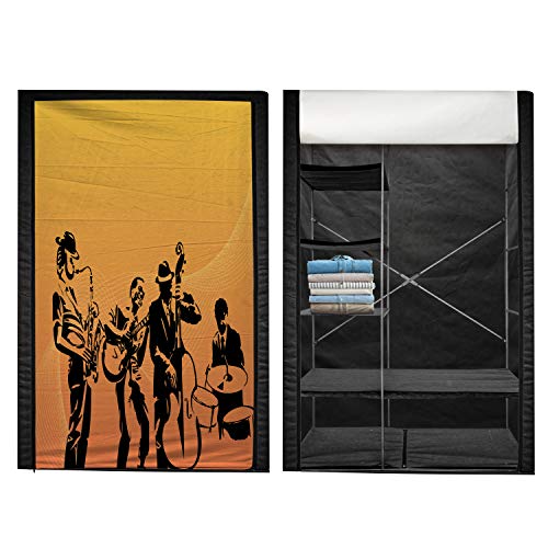 Ambesonne Jazz Music Portable Fabric Wardrobe, Silhouette of Jazz Quartet Performing on Stage Acoustic Passion Old Style Art, Clothing Organizer and Storage Closet with Shelves, 59