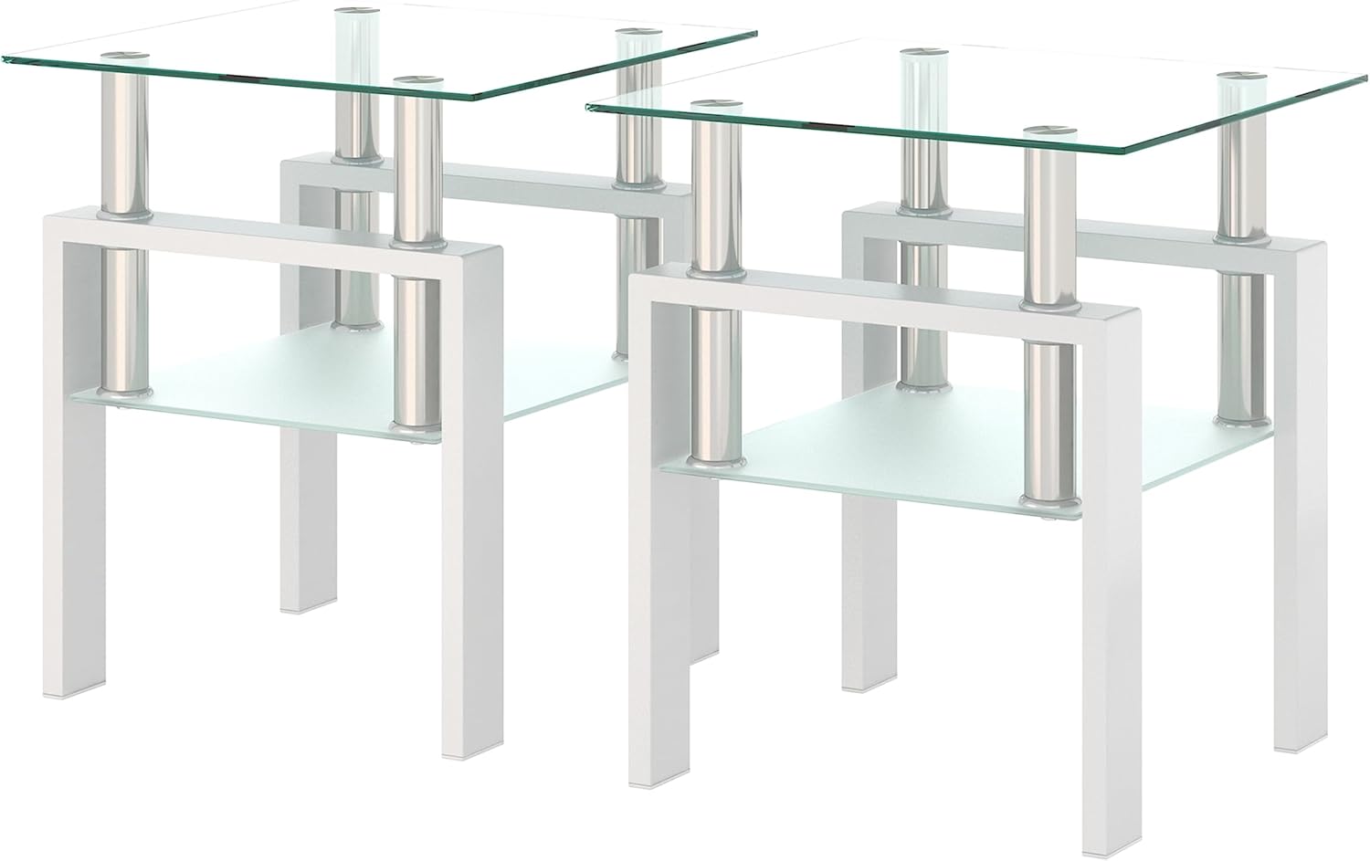 2 Piece Set Modern Clear Tempered Glass Tea Table CoffeeTable SideTable Living Room Square Table Home Furniture Restaurant Study Reception Room