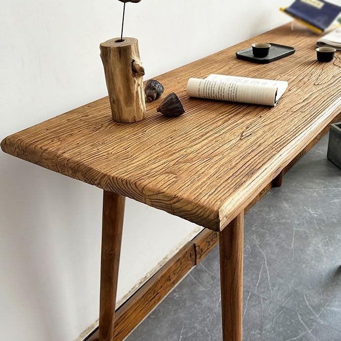 Deask Old Elm Large Desk Solid Wood Dining Table Retro Chinese Style Living Room Long Table Desk Simple Home Log Old Board Ergo Desk(160 * 70 * 75cm)
