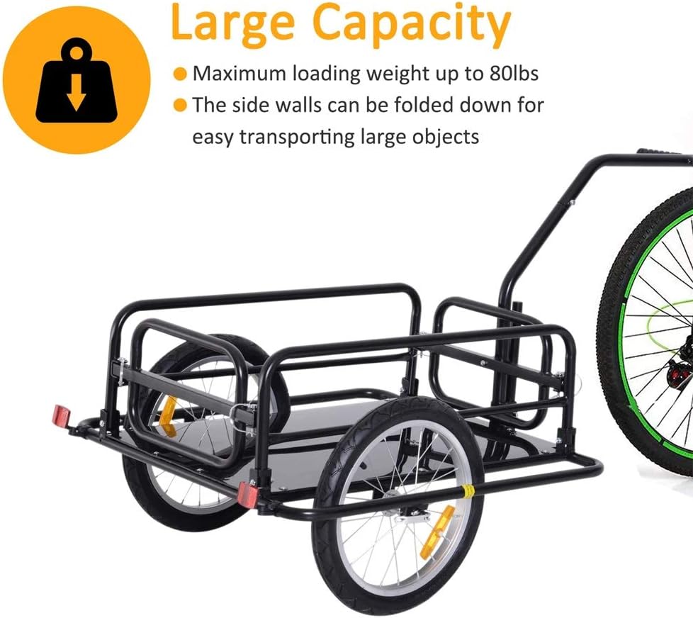 Folding Bike Cargo Trailer Cart with Seat Post Hitch - Black