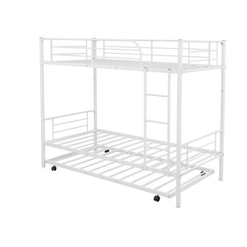 Twin-Over-Twin Metal Bunk Bed with Trundle and Ladders and Safety Guard Rails,Can be Divided into Two beds,No Box Spring Needed (Black)