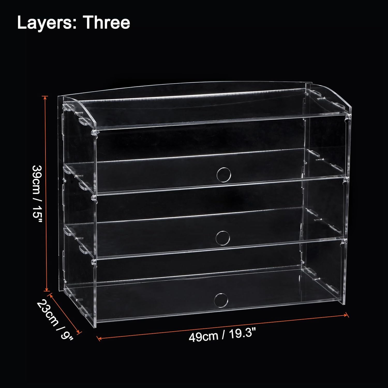 uxcell 3-Tier Pastry Display Case Countertop, Acrylic Donut Display Box with Rear Door Access, Suitable for Bakery Snack Bar Cafe, 19.3