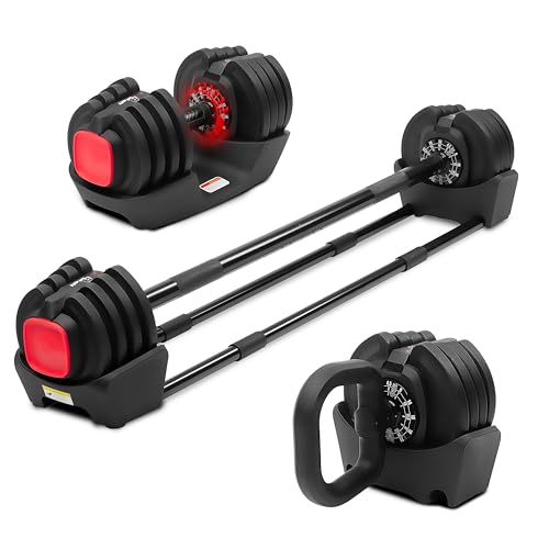 AmStaff 3-in-1 Adjustable Dumbbell, Kettlebell, Barbell Set, 2-43lbs, 12 Weight Levels, Compact Multifunctional Home Gym, Enhanced Transition, Safety Lock, Nonslip Handle