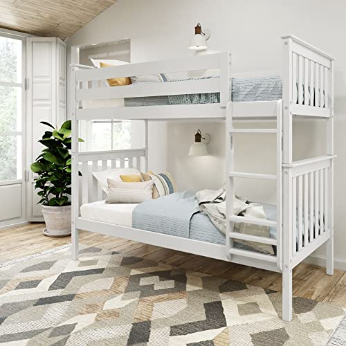 Plank+Beam Wooden Bunk Bed, Classic Twin Over Twin Platform Bed Frame with Ladder and Wood Slats for Adult, Space Saving Bed, Easy to Assemble, No Box Spring Needed, Natural