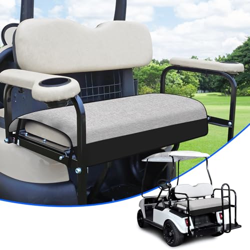 T TGBROS Golf Cart Linen Seat Covers for 2 Person Seats EZGO, Yamaha & Club Car with Armrests Universal Golf Cart Seat Blanket Cushion All Weather Accessories - Black Leather & Breathable Linen