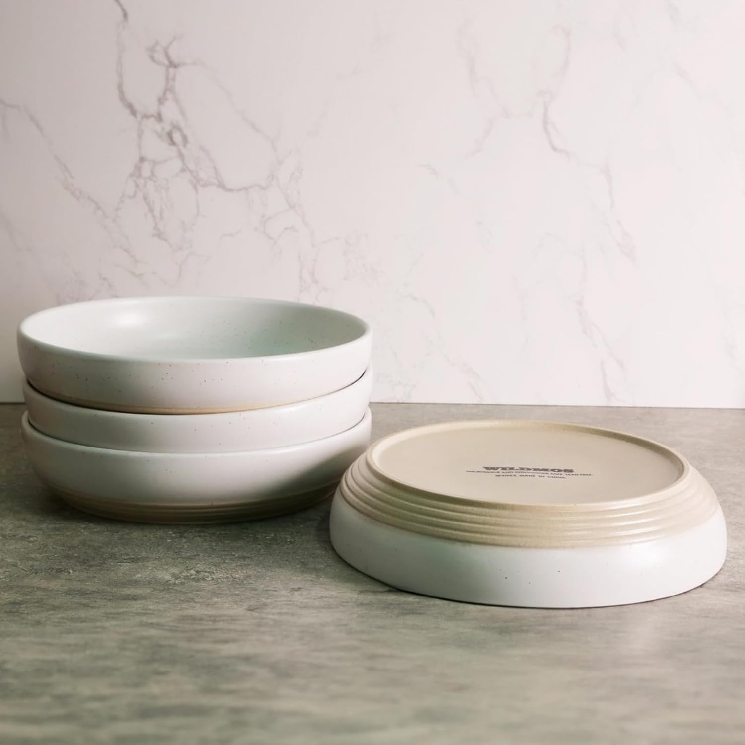 Pasta Bowls Set of 4,Ceramic Flat Pasta Bowls Ceramic Serving Bowls,Dinner Bowls,Stoneware Bowl Plates Set,Microwave & Dishwasher Safe